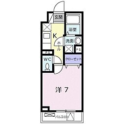 ワンリーフ 1階1Kの間取り