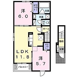 クラージュ 2階2LDKの間取り