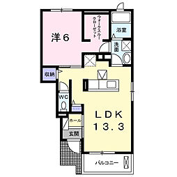 名鉄名古屋本線 一ツ木駅 徒歩17分の賃貸アパート 1階1LDKの間取り