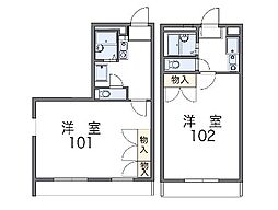 レオパレスナカジマ 2階1Kの間取り