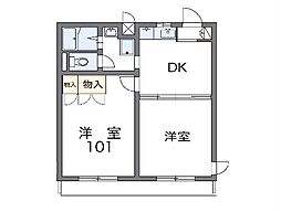 レオパレスサンローゼB 2DKの間取図画像