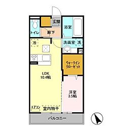 ラ ルーチェ　B 1階1LDKの間取り