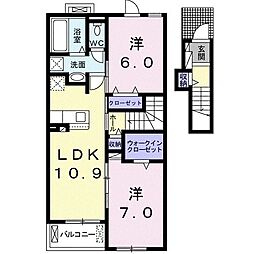 リアンII 2階2LDKの間取り