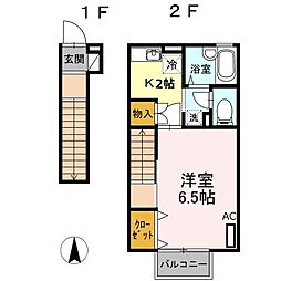 プレミール 2階1Kの間取り