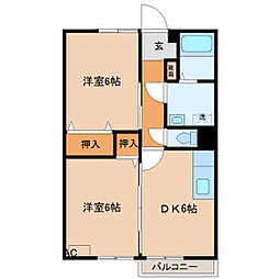 JR水戸線 下館駅 徒歩18分の賃貸アパート 2階2DKの間取り