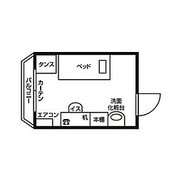ドーミー赤池 4階ワンルームの間取り