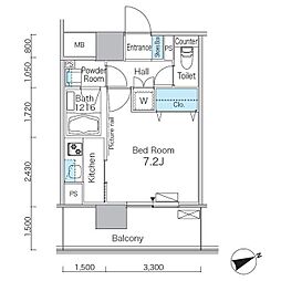 パークフラッツ芝浦 8階1Kの間取り