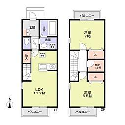 JR中央線 武蔵境駅 徒歩37分の賃貸アパート 1階2SLDKの間取り