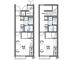 レオパレスビリーブロード 2階1Kの間取り
