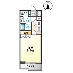 グランティス 1階1Kの間取り
