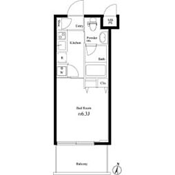 ラスパシオ三軒茶屋 2階1Kの間取り