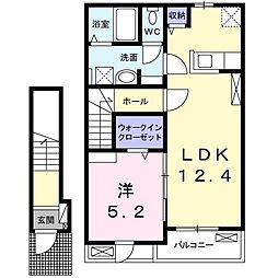 JR中央線 西八王子駅 バス19分 一本松下車 徒歩3分の賃貸アパート 2階1LDKの間取り