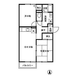 ファミーユ高砂 1階2DKの間取り