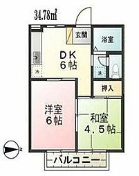 京王線 多磨霊園駅 徒歩11分の賃貸アパート 2階2DKの間取り