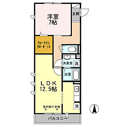 エクセルハイム　II 1階1LDKの間取り
