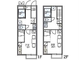 レオパレス三丁田 2階1Kの間取り