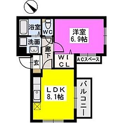 エスカーレ千早 1LDKの間取図画像