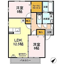 プラムハウス 2階2LDKの間取り