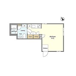 ＴＡＫＡＮＡＷＡ　ＣＵＢＥ　Ｅａｓｔ E 1階ワンルームの間取り