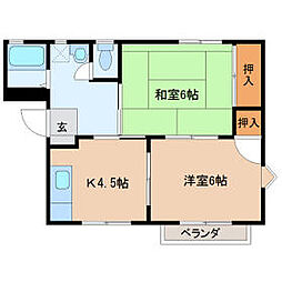 サンクルス 2階2Kの間取り