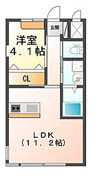 グリーンハイツ 2階1LDKの間取り