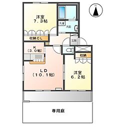 名鉄犬山線 犬山口駅 徒歩20分の賃貸アパート 1階2LDKの間取り