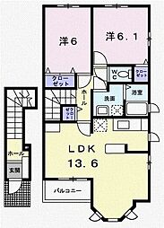 東武桐生線 阿左美駅 徒歩8分の賃貸アパート 2階2LDKの間取り