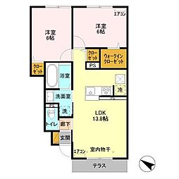 フォレヴィラージュ　B 1階2LDKの間取り