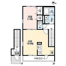 アムール千歳台I 2階1LDKの間取り