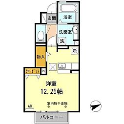 インコントロA ワンルームの間取図画像