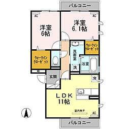 アルページュ大森　B棟 3階2LDKの間取り