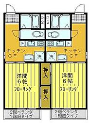 サンティール見瀬 2階1Kの間取り