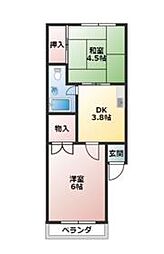 東中野ローヤルコーポ 2DKの間取図画像