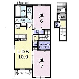 JR東海道本線 袋井駅 徒歩21分の賃貸アパート 2階2LDKの間取り