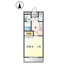 名鉄名古屋本線 岡崎公園前駅 徒歩10分の賃貸アパート 2階1Kの間取り