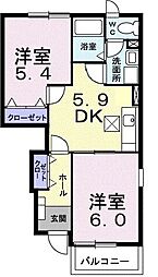 ファミーユB 2DKの間取図画像