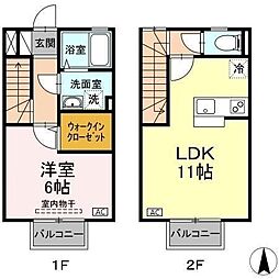 ジュネックス　Ｂ 1階1LDKの間取り