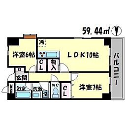 ラファミリア豊中 2LDKの間取図画像