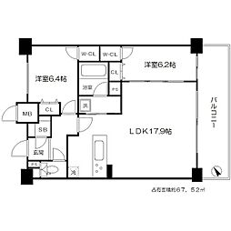 JR東海道・山陽本線 新大阪駅 徒歩3分の賃貸マンション 15階2LDKの間取り