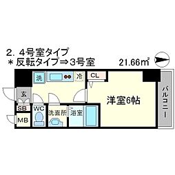 Osaka Metro谷町線 天満橋駅 徒歩6分の賃貸マンション 12階1Kの間取り
