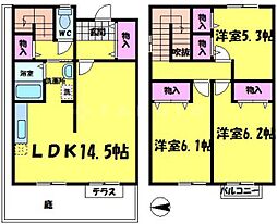 JR片町線(学研都市線) 放出駅 徒歩10分の賃貸テラスハウス 1階3LDKの間取り