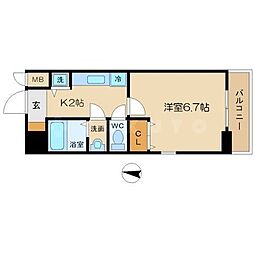 JR大阪環状線 京橋駅 徒歩1分の賃貸マンション 2階1Kの間取り