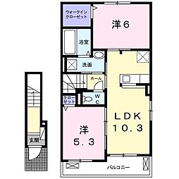 京成松戸線 鎌ヶ谷大仏駅 徒歩16分の賃貸アパート 2階2LDKの間取り