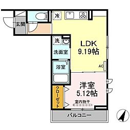 日暮里舎人ライナー 高野駅 徒歩13分の賃貸アパート 2階1LDKの間取り