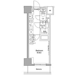 都営浅草線 五反田駅 徒歩2分の賃貸マンション 7階1Kの間取り