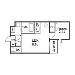 阪急宝塚本線 蛍池駅 徒歩7分の賃貸マンション 3階1LDKの間取り