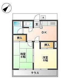 ヴィラ内藤 2DKの間取図画像