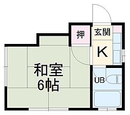 ローズノーブル 2階1Kの間取り