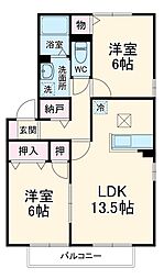 ウエストスクエアＡ 1階2LDKの間取り