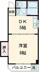 JR山手線 日暮里駅 徒歩5分の賃貸マンション 2階1DKの間取り